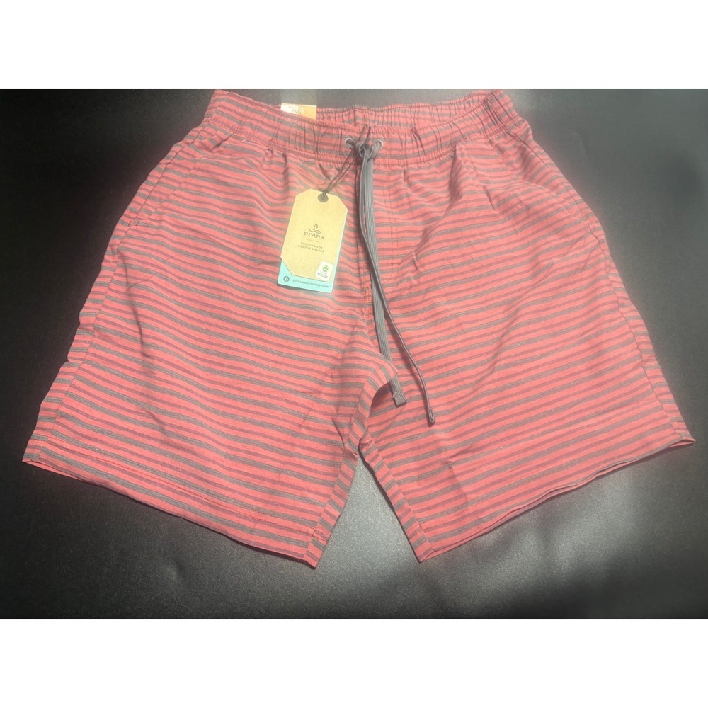 prAna Men's Metric E-Waist Shorts UPF 50+ Stretch Performance Rust Stripe M‎ $69